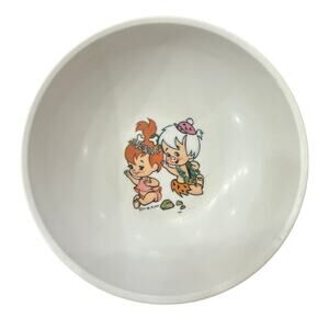 Vintage Flintstones Pebbles & Bamm-Bamm Melmac Bowl – 1960s Hanna-Barbera